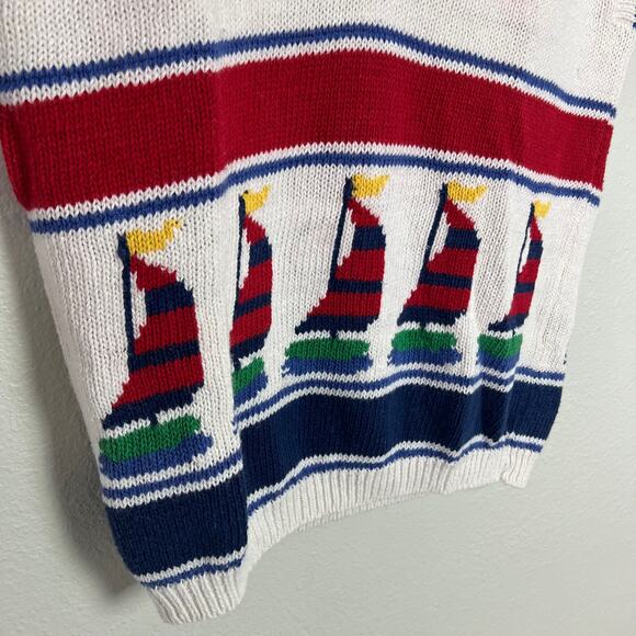 SKYR Vintage Sweater Vest Sailboats 80's 90's Nautical Size 38 Ramie Cotton Knit - Picture 5 of 7